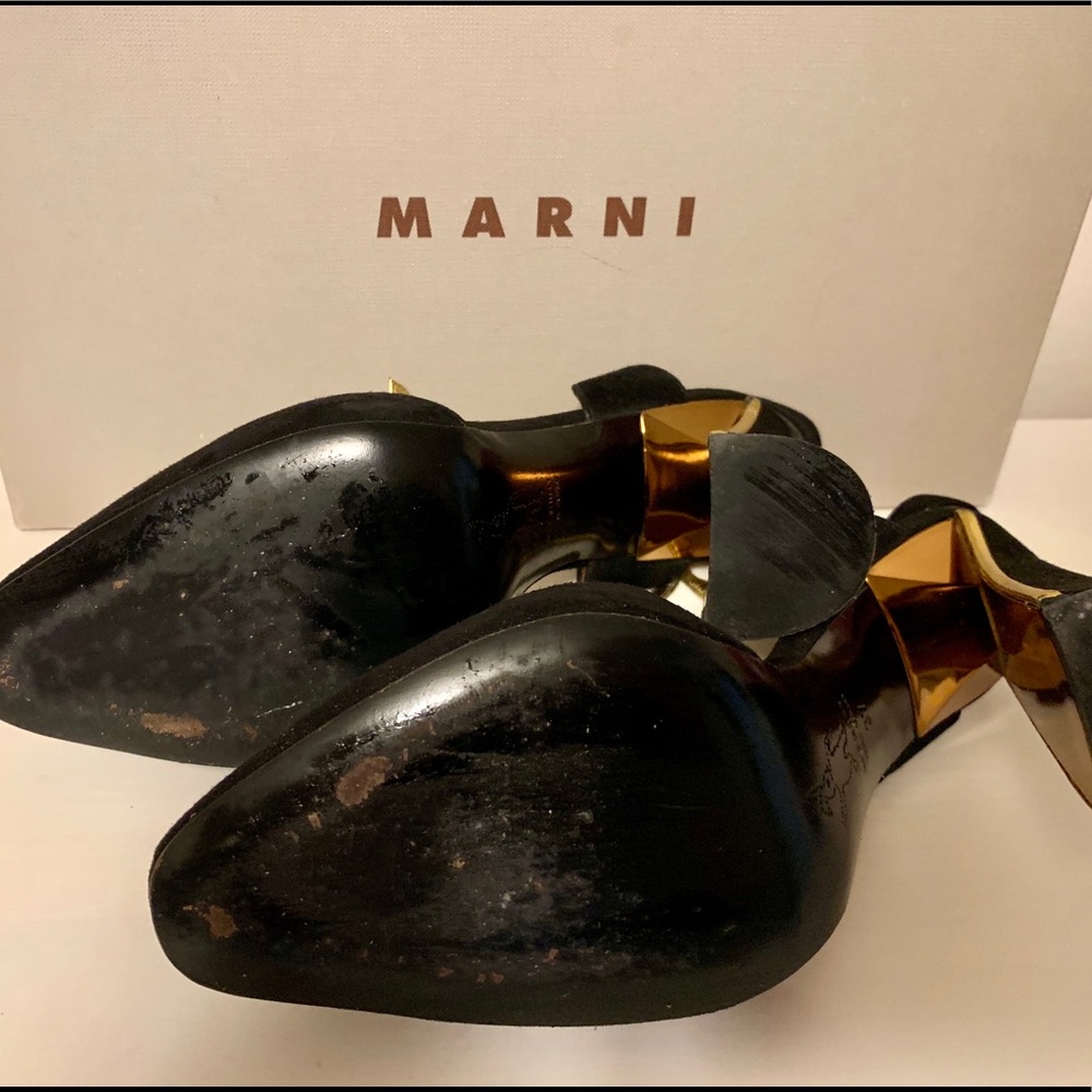 MARNI Metal Trimmed Suede Mary Jane Pumps - Picture 3 of 3